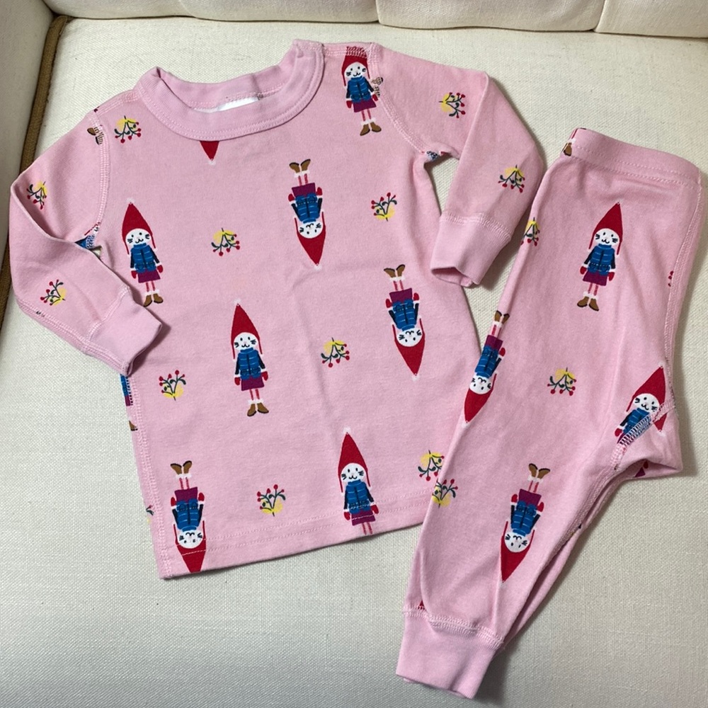 Hanna Andersson 2 Piece Set Long John Cat In Mittens & Hat Pajamas 6-12 Mths